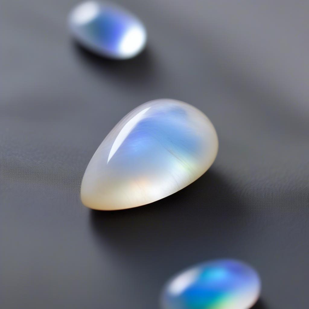 Đá Moonstone tự nhiên với ánh sáng xanh huyền bí.