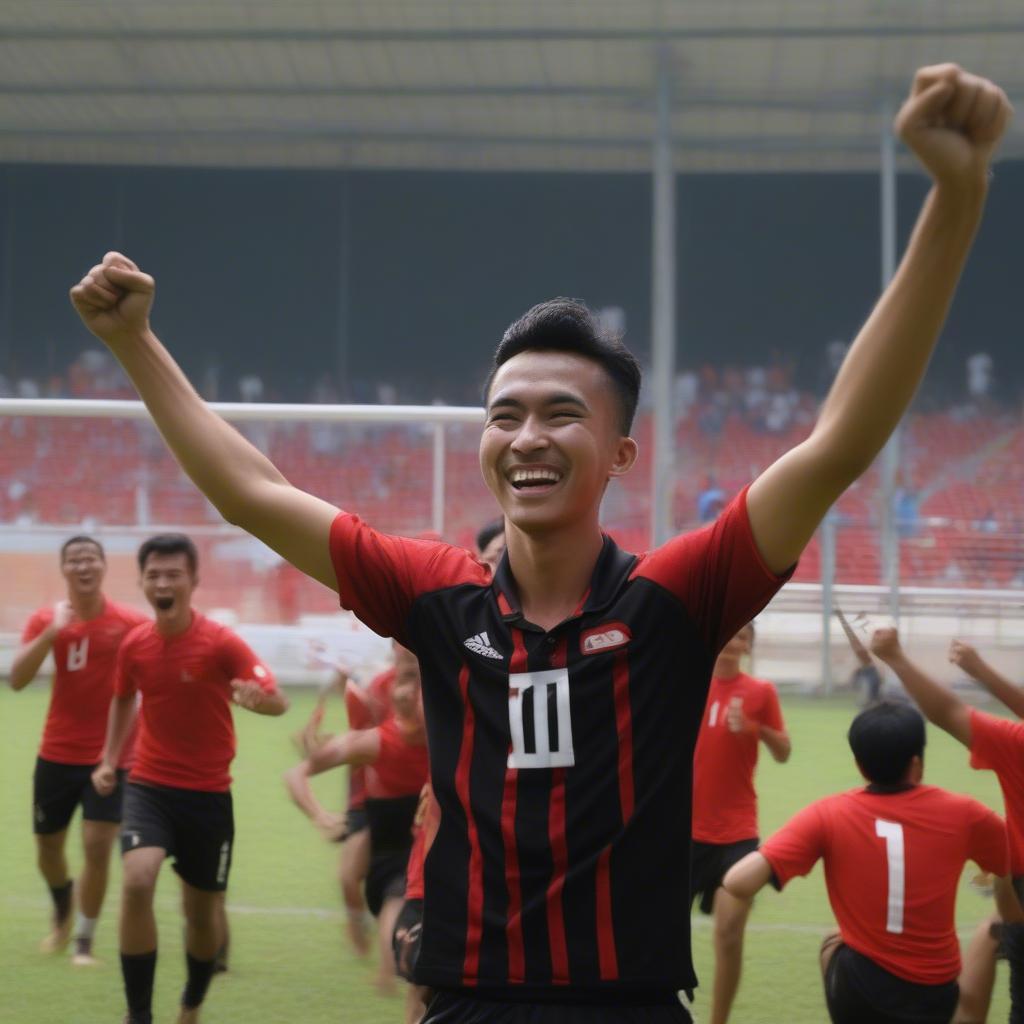 Indra Sjafri ăn mừng chiến thắng cùng U19 Indonesia