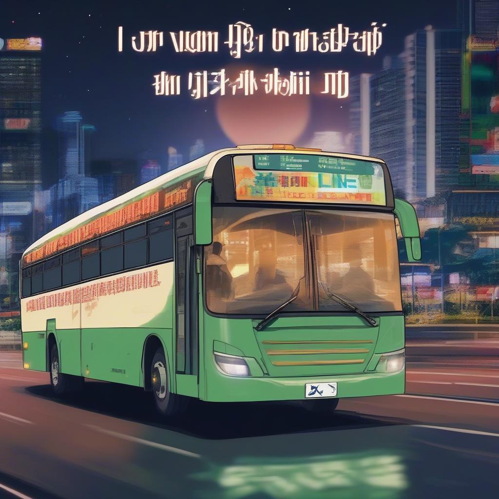 Hình ảnh lời bài hát "Chuyến Xe Bus Định Mệnh" được hiển thị trên nền một chuyến xe bus đang di chuyển trong đêm.