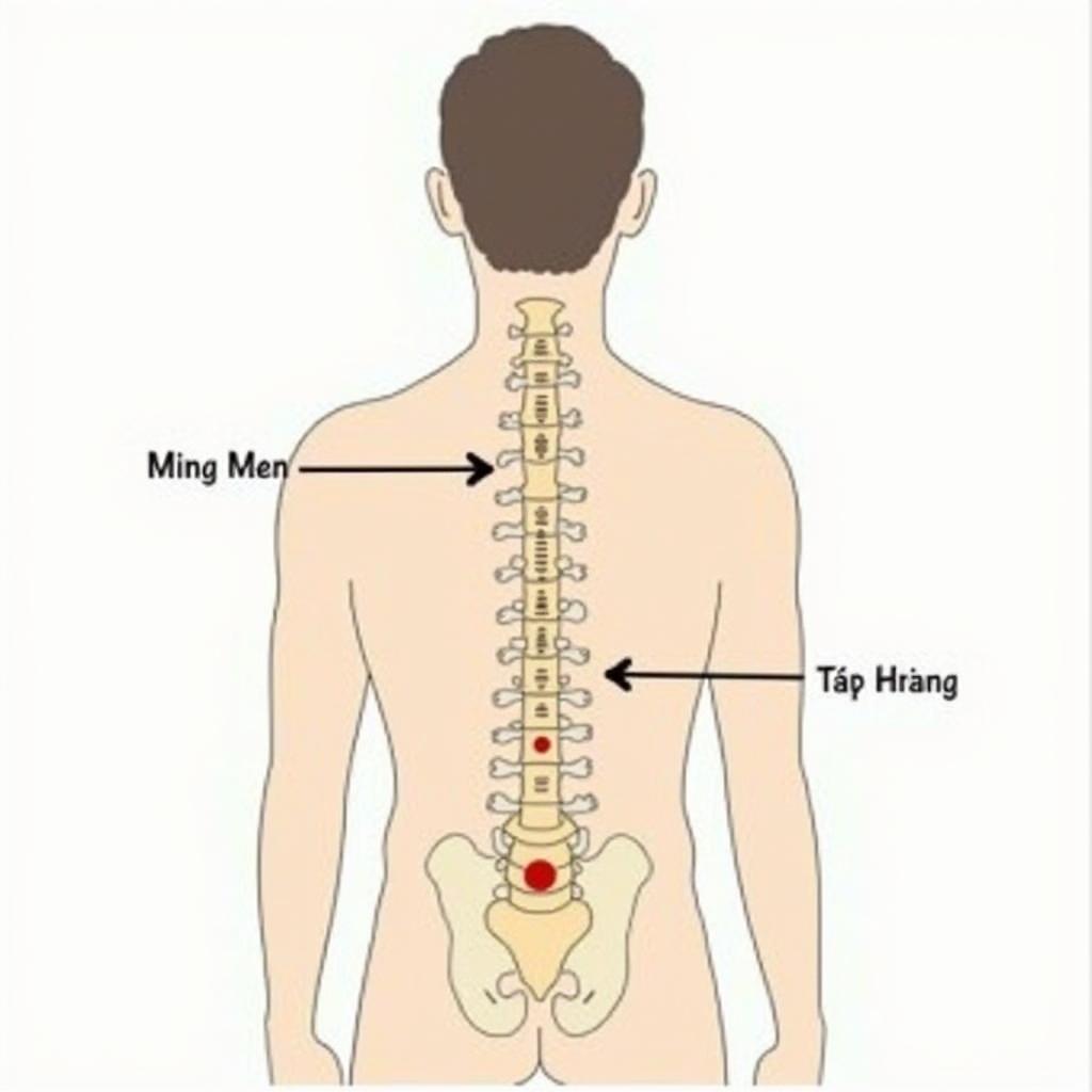 Vị trí huyệt Mệnh Môn trên cơ thể người.