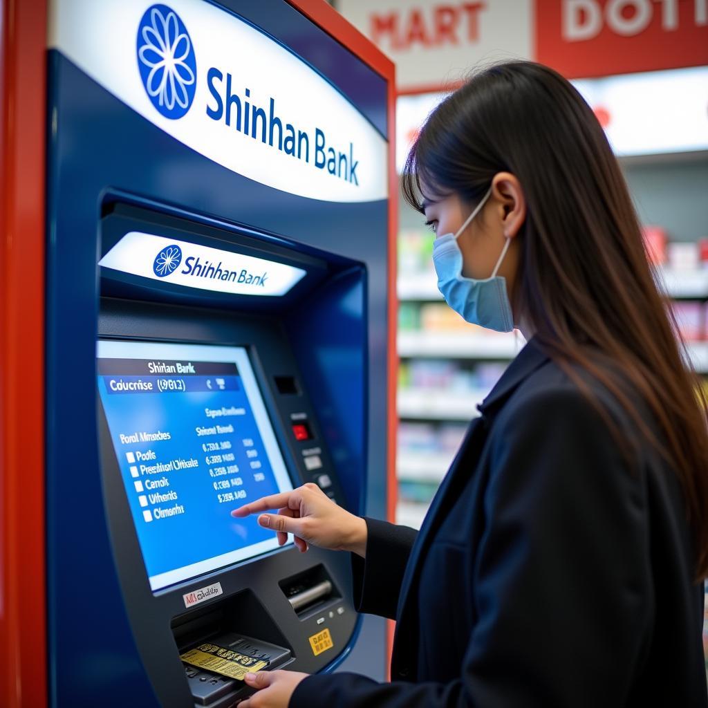 Rút tiền mệnh giá tại ATM Shinhan Lotte Mart