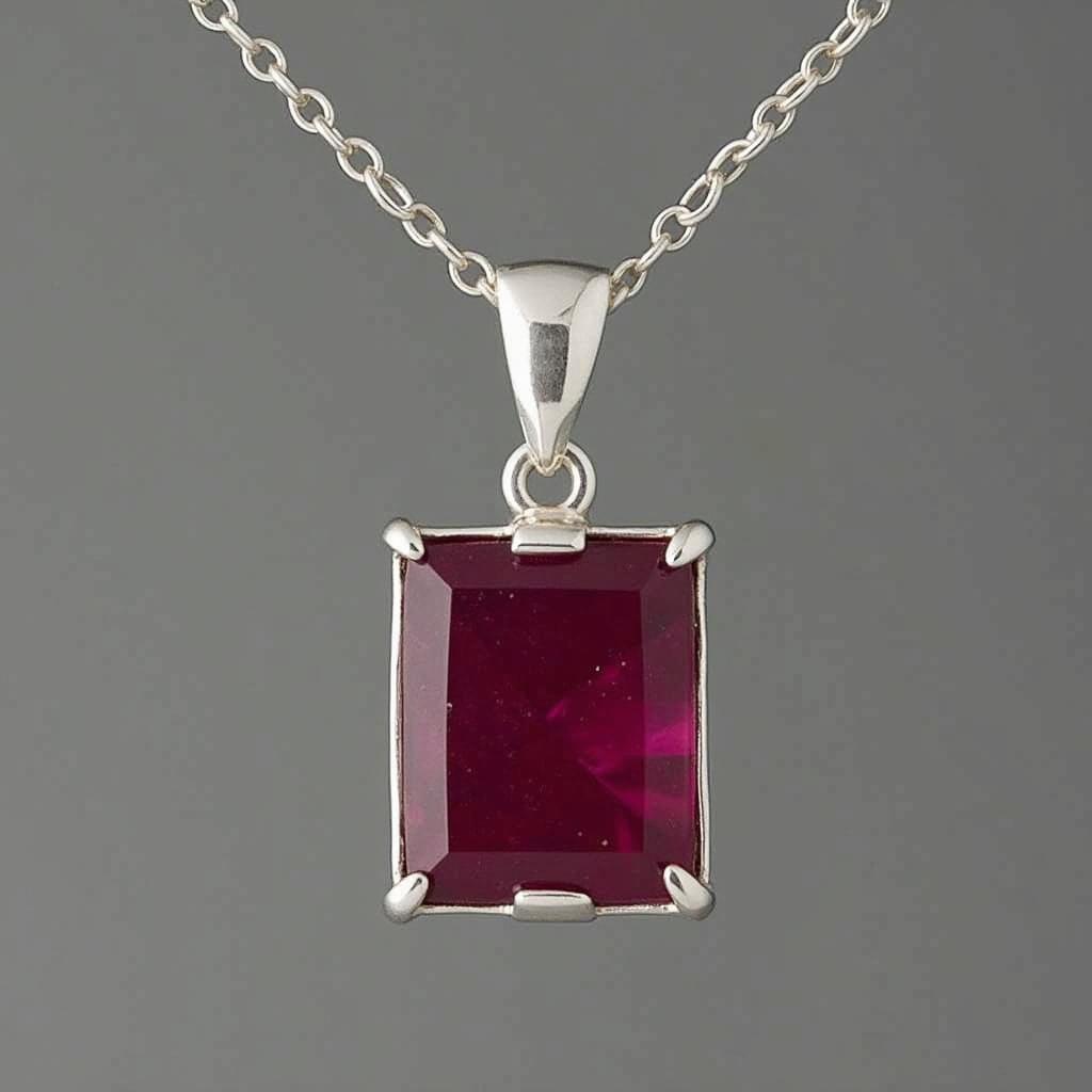 Mặt dây chuyền nam mệnh Hỏa đá Ruby hình chữ nhật