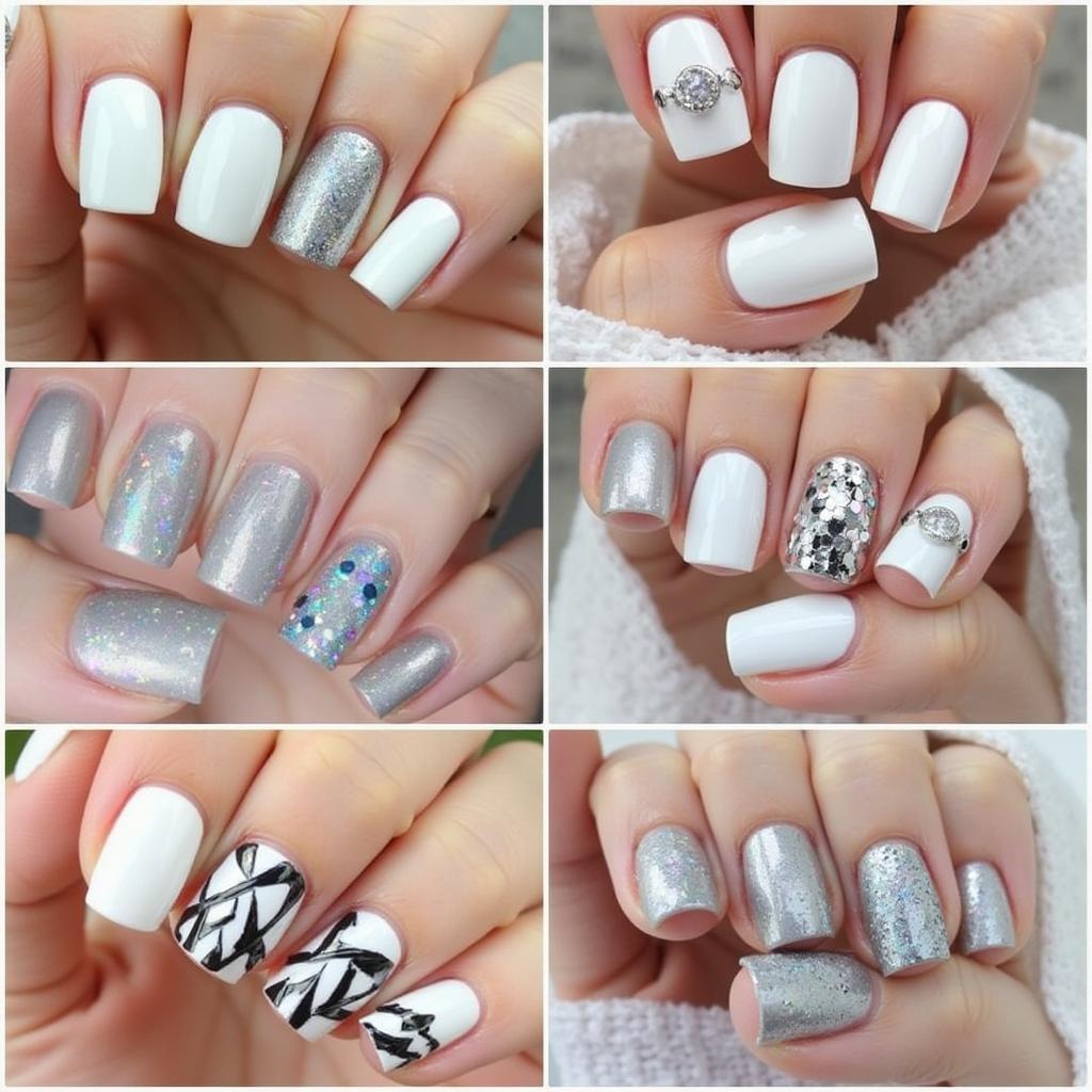 Màu nail mệnh Kim bản mệnh: trắng, xám bạc, ánh kim